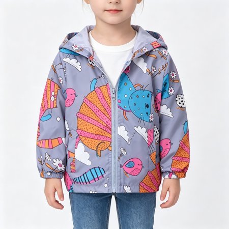 BCSIOAOI Toddler Boys Coat Cute Print Hooded Zip Lightweight Windbreaker with Pockets 3-4t