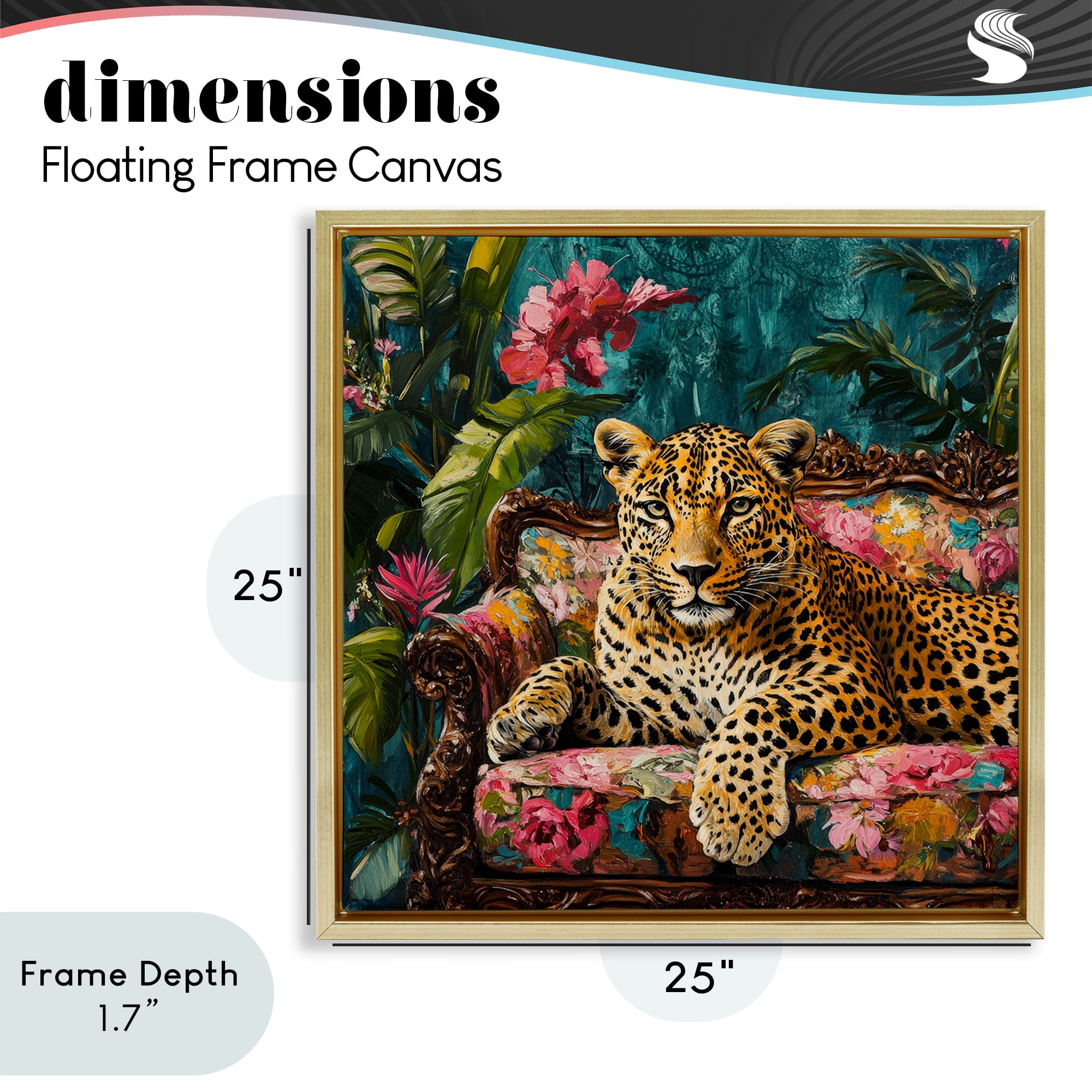 Stupell Industries Fashionable Leopard on Floral Sofa Gold Framed Floater Canvas Wall Art, design by Petal Prints Design