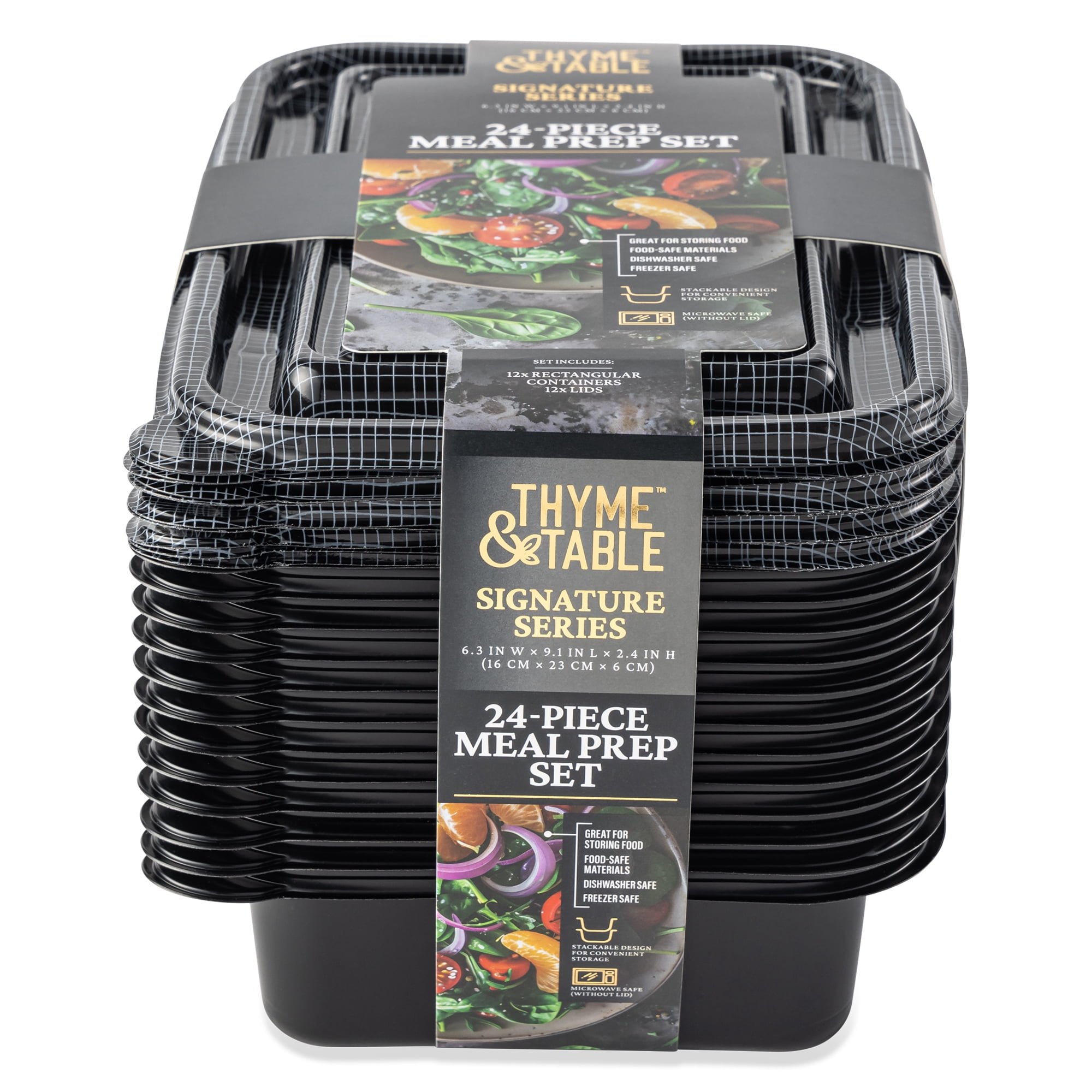 Thyme & Table 24 Piece Rectangle Meal Prep Food Container, Black