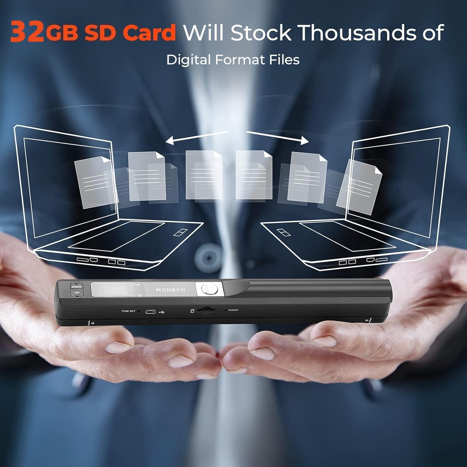 Portable 900DPI A4 Document Photo Scanner, 32GB SD Card, Plug & Play for Instant PDF/JPG Scans, for Business Receipts Books Smartphones & Computers