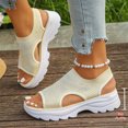 thumbnail image 3 of Women's Platform Sandals Lightweight Knitting Beach Sandal Breathable Thick Sole Wedge Walking Shoes Black Size 7, 3 of 7