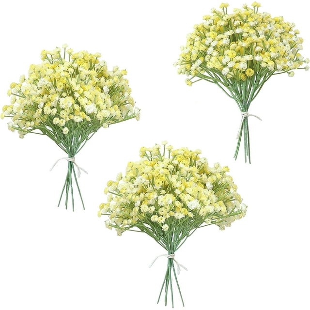 Nvzi 18 piezas de gypsophila artificial en aerosol, flores falsas amarillas de tacto real para ramos de boda, centros de mesa, arreglos florales y decoraciones