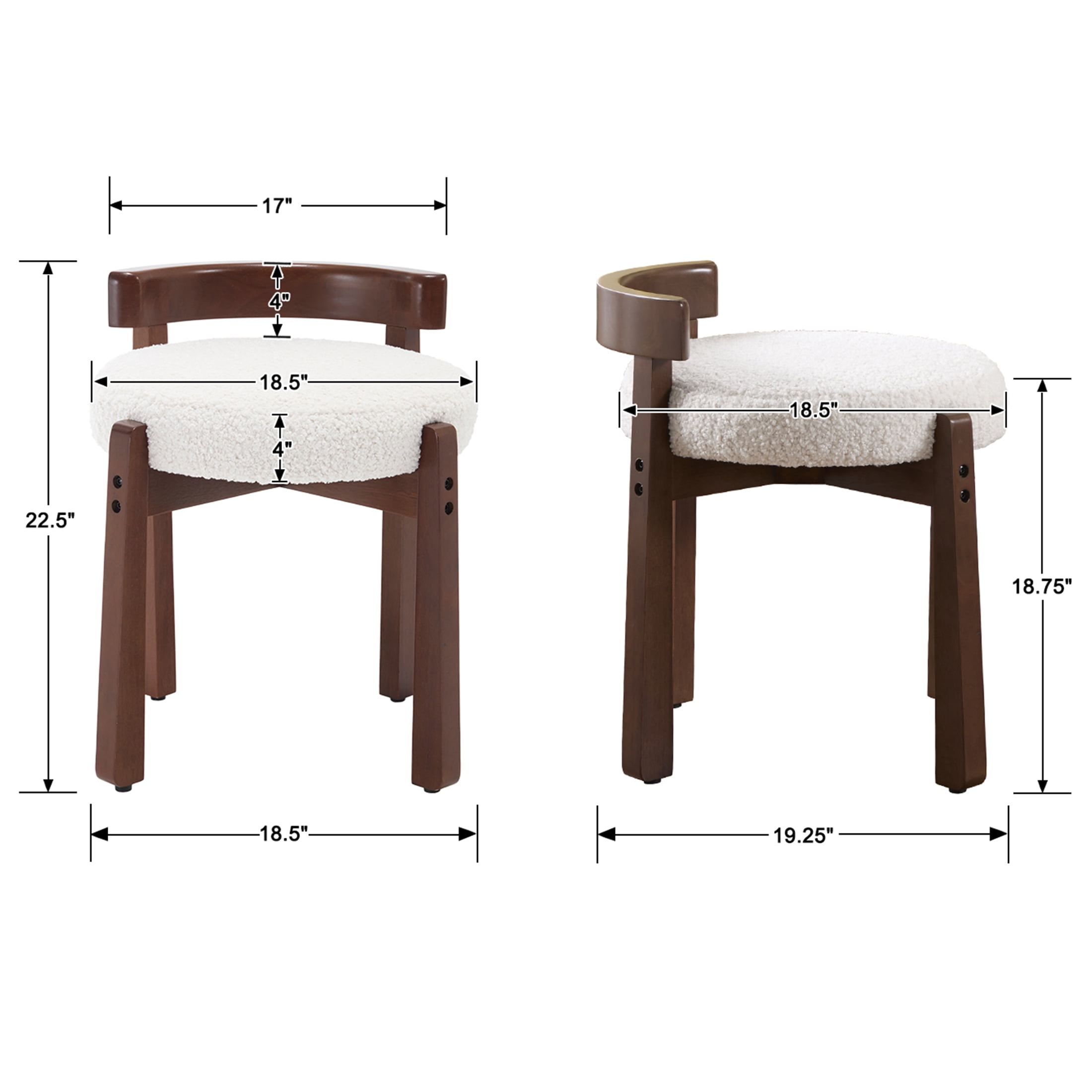 Guyou Wooden Vanity Chair, Modern Sherpa Upholstered Small Ottoman Footstool, Lovely Round Makeup Stool for Bedroom Living Room Makeup Room, White
