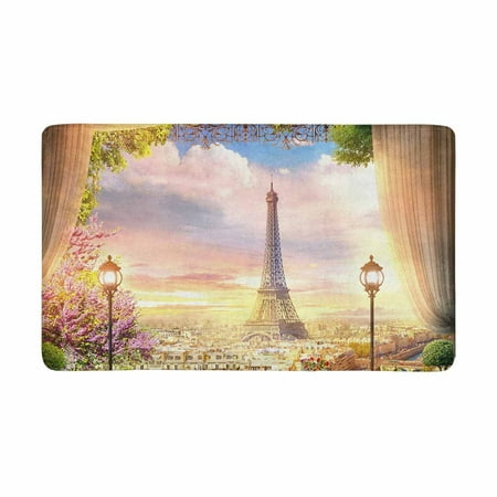 Cafe Jardin Decorative Mat MKHERT Beautiful View from Balcony Cafe of Paris Eiffel Tower Doormat Rug Home Decor Floor Mat Bath Mat 30x18 inch ()