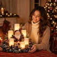 thumbnail image 6 of Christmas Flameless Candle Centerpiece Wreath Light with Warm LED Flickering Pillar Lights Pine Cones Artificial Berries Accent for Dining Table Mantle Festive Holiday Party Home Display, 6 of 6