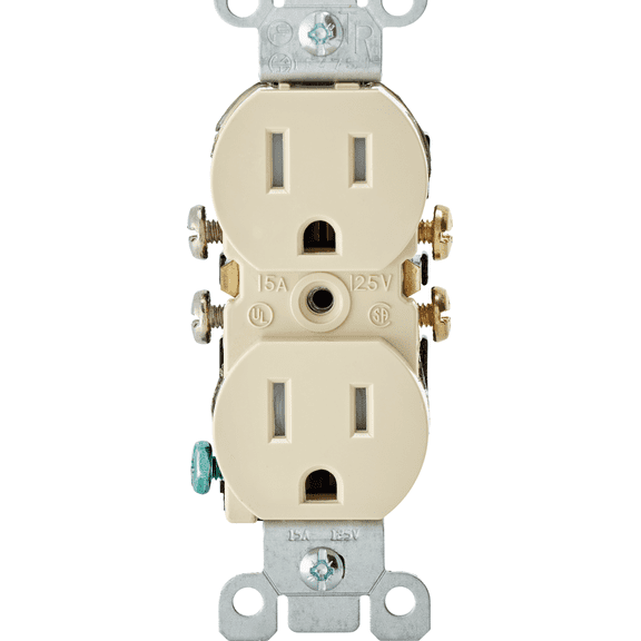 Leviton T5320 15A Duplex Receptacle in Ivory — UL Listed for US Residential Electrical Code Compliance, Drop-in NEC-Standard Wiring