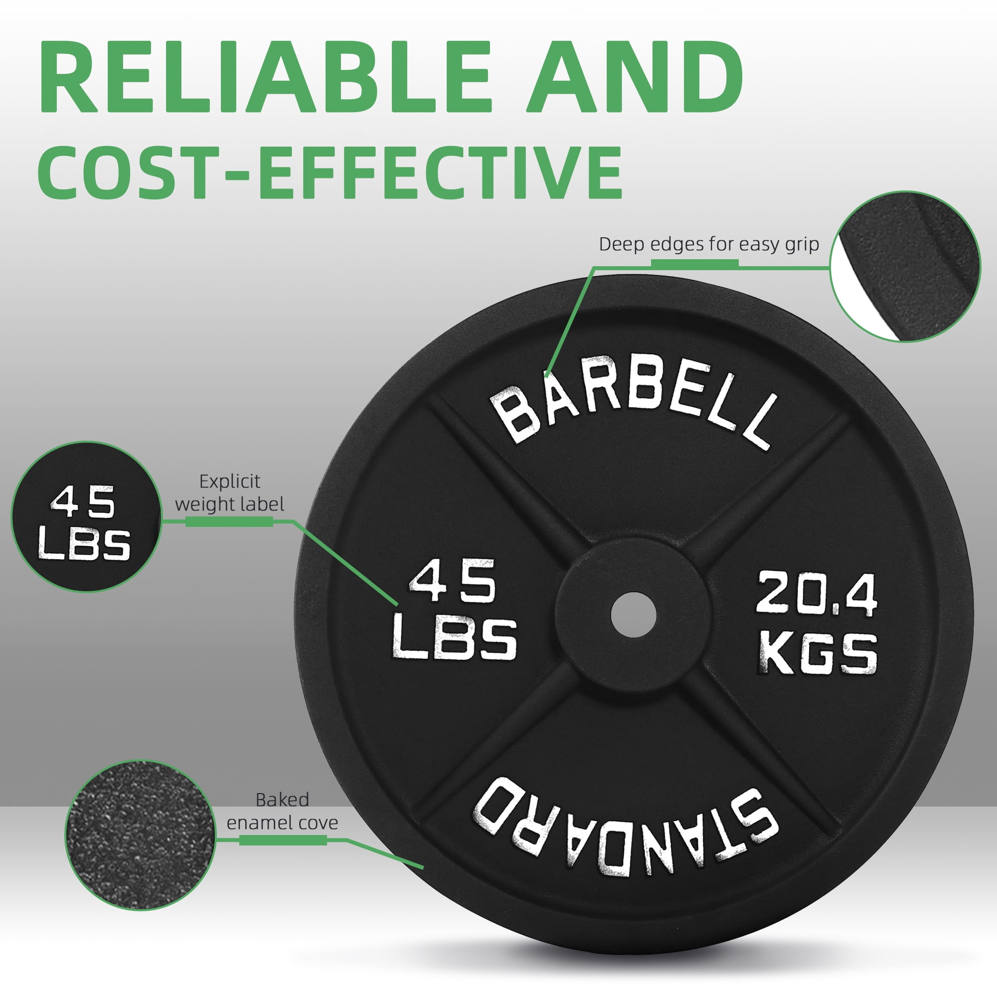 BalanceFrom Classic Cast Iron Weight Plates for Strength Training, 1-Inch, 45-Pound, Single