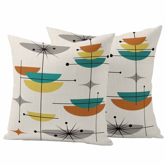 2 Pack Outdoor Waterproof Throw Pillow Covers,Mid Century Orange Abstract Geometric Decorative Square Pillow Case Patio Pillowcases for Chair Couch Sofa 16x16in