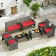 thumbnail image 1 of Costway 8 PCS Patio Conversation Set with Seat Cushions & Tempered Glass Tabletop, Outdoor Red, 1 of 10