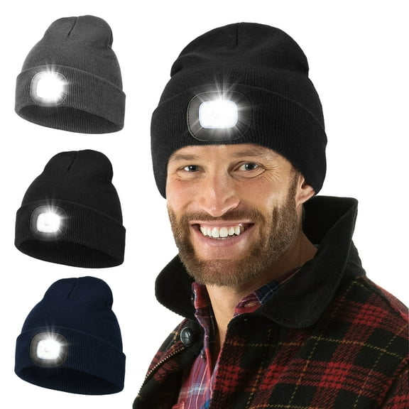 Unisex LED Beanie Hat with Light USB Rechargeable Headlamp Knitted Cap for Winter Camping Hiking Running Gifts for Men Dad Husband, Black