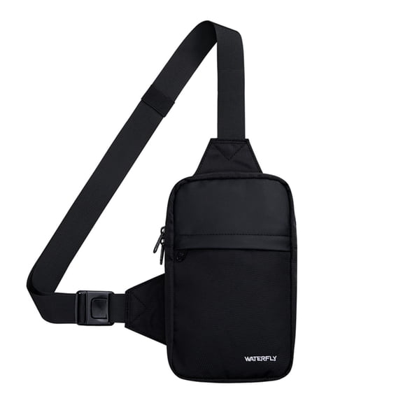 WATERFLY Unisex Small Dual Pocket Travel Hiking Nylon Cross-Body Shoulder Bag,Black
