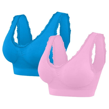 Tao Tao Tshirt Bras for Women High Support Seamless Bralettes Lace Push Up Bra No Underwire Ultra Thin Cotton Bras 2PCS Blue 2XL