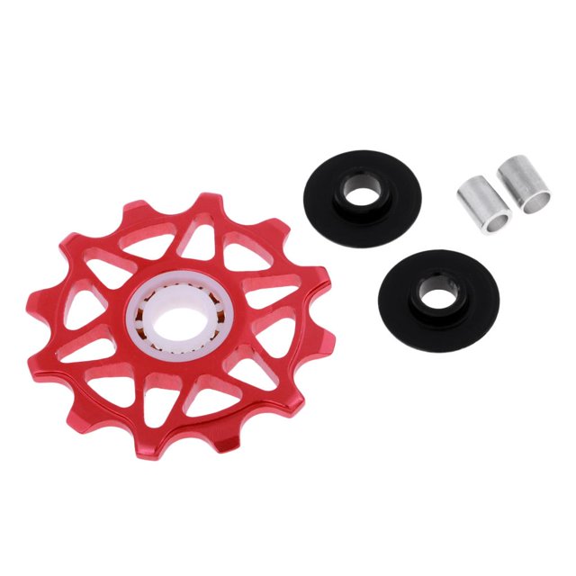 Desviador trasero de 12T con luz de polea de rueda jockey de cerámica de aluminio rojo kusrkot Rueda de jinete de la bici de cerámica