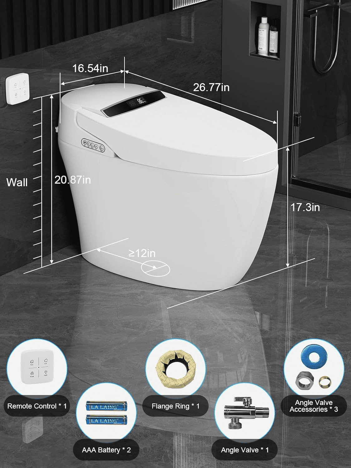 Smart Toilet with Heated Seat and Night Light, Tankless Toilet, Modern One-piece Toilet Standard Comfort Height Toilet with Auto Flush, Automatic Opening and Closing of Flap/Seat, Slow Close