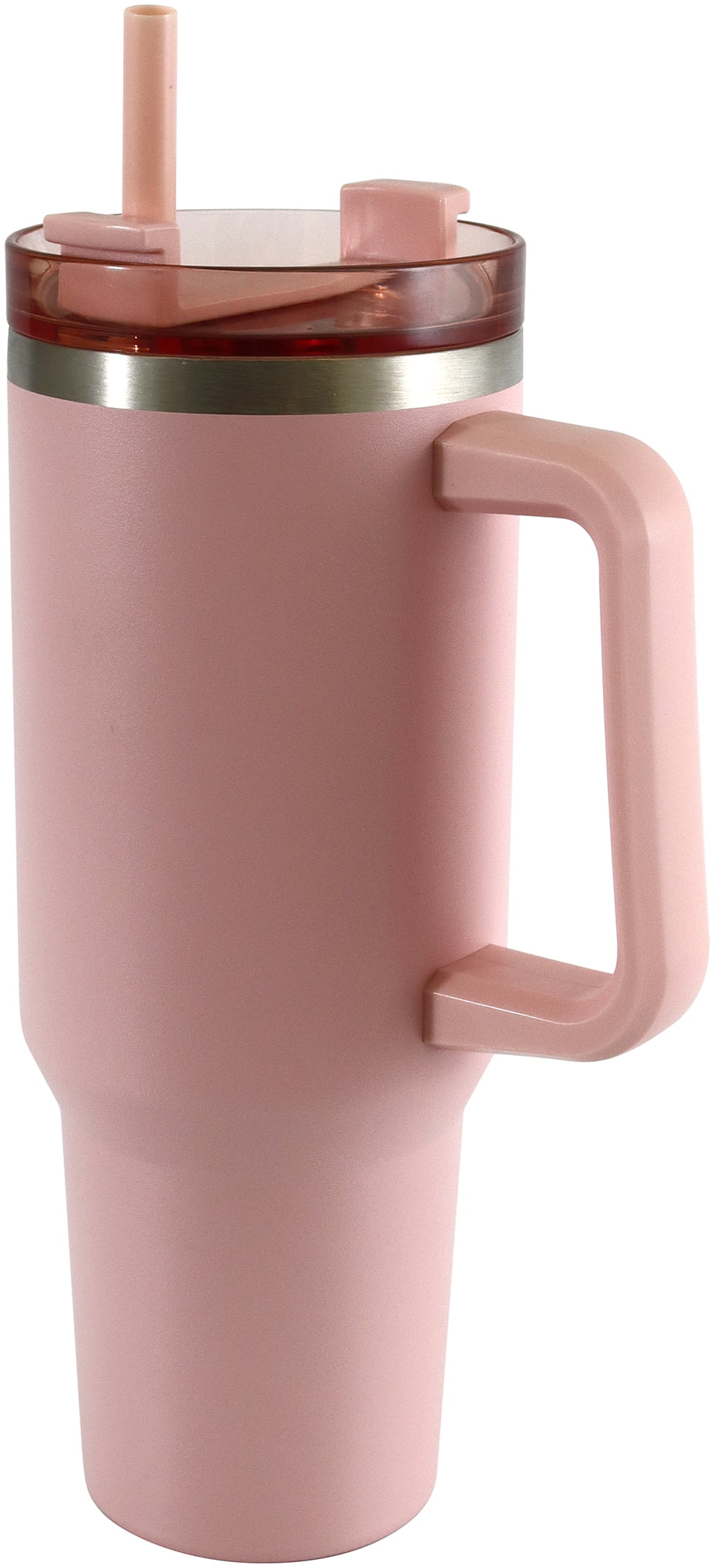 Mainstays 40 oz Stainless Steel Tumbler with Straw, Handle and Double-Wall Insulation, Pink