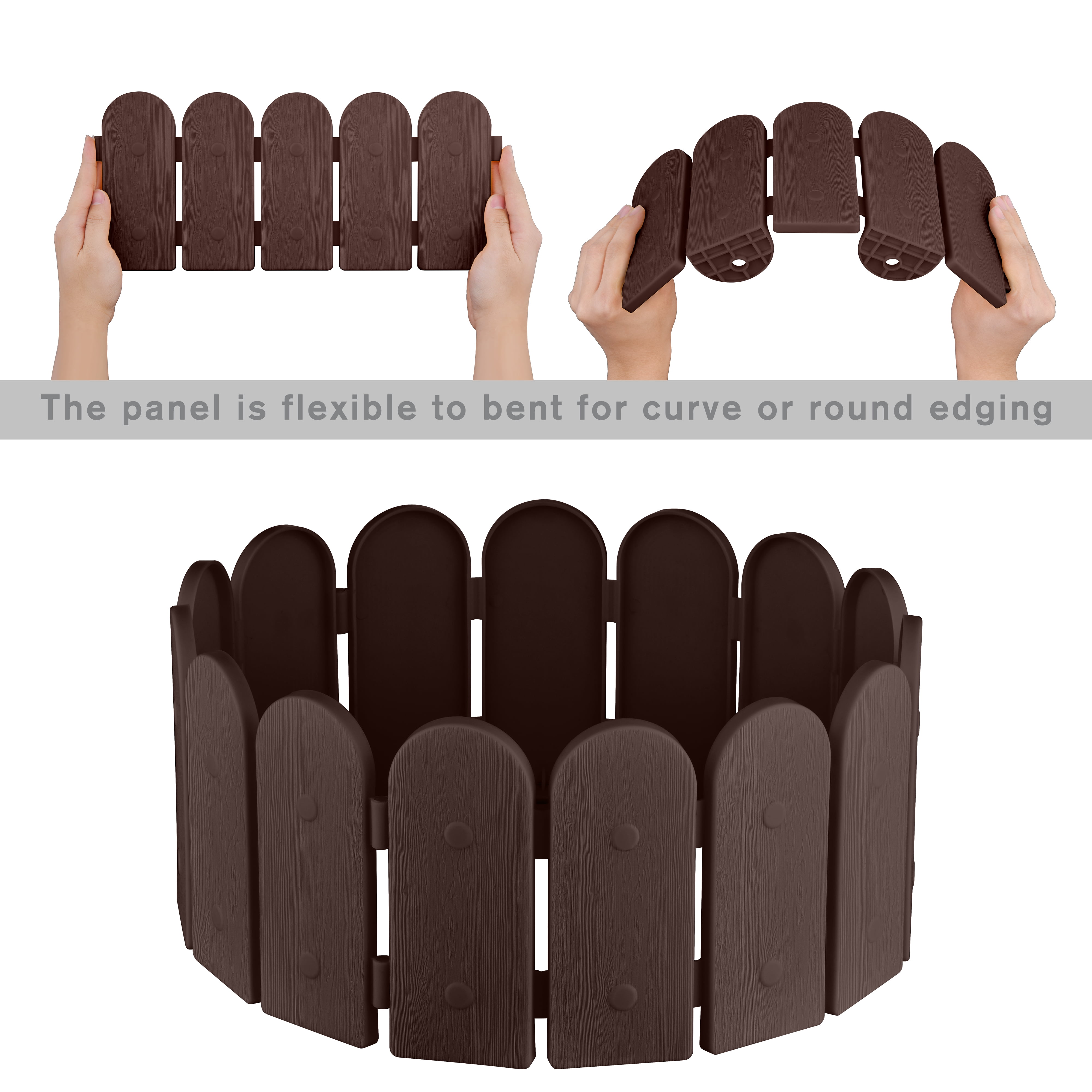 Evelyne Garden Border Edging: Wooden Fence Design - 8pcs Brown Yard Landscaping Fence Liner Lawn Edge Barrier - 10ft Kit of Decorative Lawn Landscape Panels Elements - GMT-10374-A08