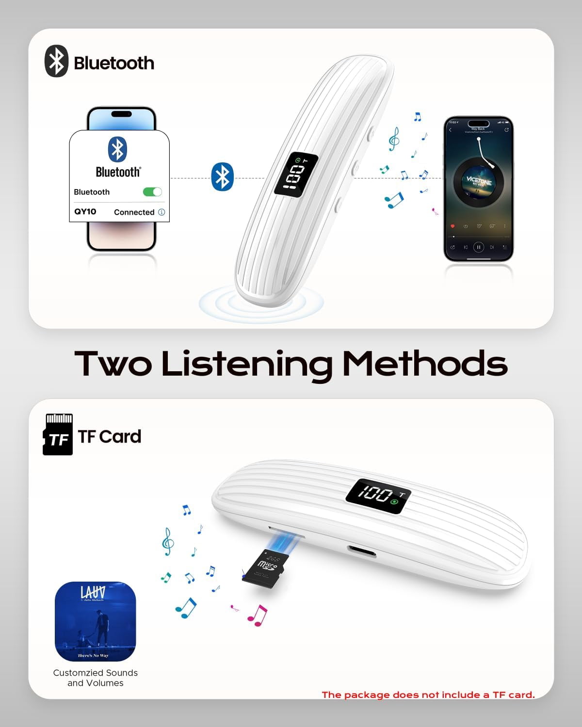 Pillow Speaker, Under Pillow Sleep Speaker, Bone Conduction Wireless Bluetooth 5.3 Mini Pillow Speaker with LED Display,TF Card,Auto-Off, Private Design for Side & Light Sleepers Bedside Listening