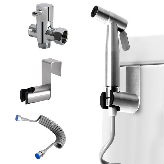 Elinkume Toilet Shower Set with 3-Way Valve, Stainless Steel with Telescopic Hose for Personal Hygiene Sprayer L 1.5M