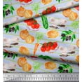 thumbnail image 3 of Soimoi Blue Japan Crepe Satin Fabric Stripe & Mixed Veggies Vegetable Print Sewing Fabric Yard 44 Inch Wide, 3 of 3