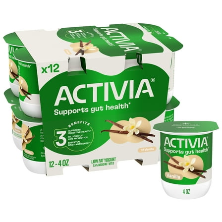 Activia Vanilla Low Fat Probiotic Yogurt Cups, Helps Support Gut Health, 4 oz, 12 Count