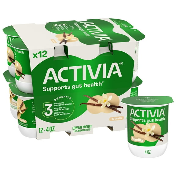 Activia Vanilla Low Fat Probiotic Yogurt Cups, Helps Support Gut Health, 4 oz, 12 Count