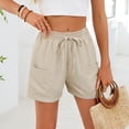 thumbnail image 6 of GEWSEY Women's Linen Shorts Casual Summer Shorts High Waisted Comfy Pull On Shorts with Pockets (Beige, L), 6 of 9