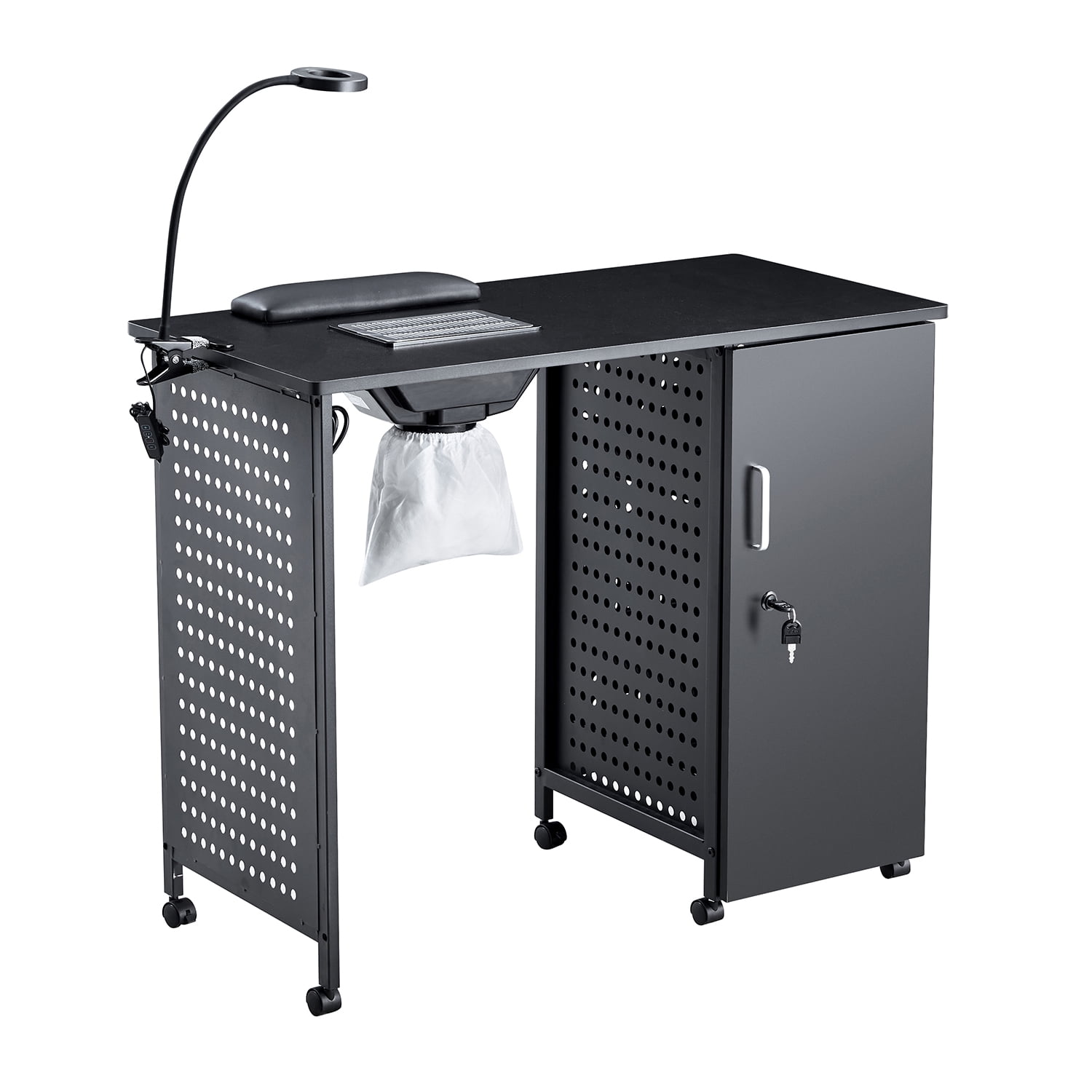 Kadyn 39" Manicure Table Nail Desk, Beauty Spa Salon Workstation w/ Wrist Rest, Lockable Cabinets,LED Lamp,Electric Downdraft Vent,Black Kadyn 39" Manicure Table Nail Desk, Beauty Spa Salon Workstation w/ Wrist Rest, Lockable Cabinets,LED Lamp,Electric Downdraft Vent,Black