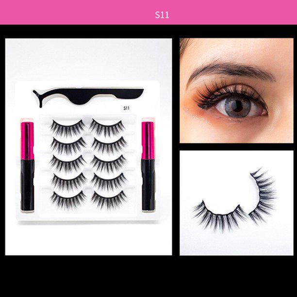 Juego de pestañas magnéticas, 3/5 pares, pestañas postizas magnéticas de larga duración, delineador de ojos con pinzas, Kit de maquillaje de pestañas gruesas de volumen hola suerte unisex