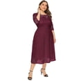 thumbnail image 4 of Vestido de noche de talla grande para mujer, encaje floral retro, manga 2/3, falda de longitud media, vestido de bolsillo de encaje hueco Adepaton BST3002660-1, 4 of 5