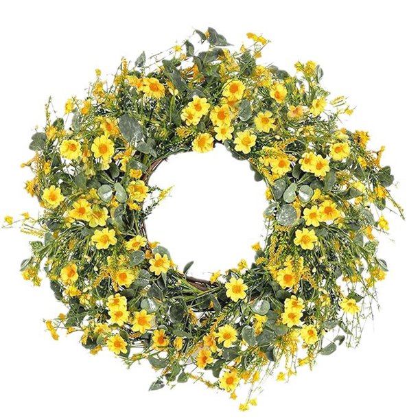 Bewildely de primavera artificial ABS para puerta de entrada. Coronas de flores silvestres brillantes y alegres para puerta de entrada. Decoración A 40cm