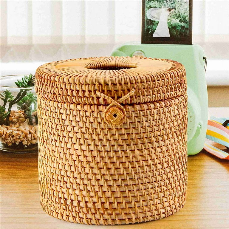 Rattan Cylinder Toilet Roll Holder Bathroom Storage Rattan Basket 