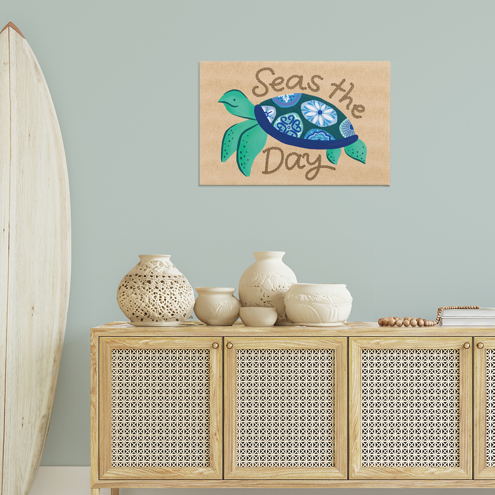 Stupell Industries Seas The Day Turtle Nautical & Beach Painting Wrapped Canvas Art Print Wall Art, 30 x 20