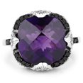 thumbnail image 3 of 6.12 Carat Genuine Amethyst, Black Diamond & White Diamond .925 Sterling Silver Ring QJ Model, 3 of 3