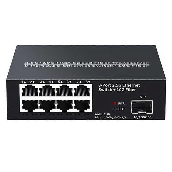 8 Port Ethernet Switch 2.5Gbps Network Switcher + 1 Port 10G Fiber Slot Home Lab Network Switch Plug and Play-EU Plug