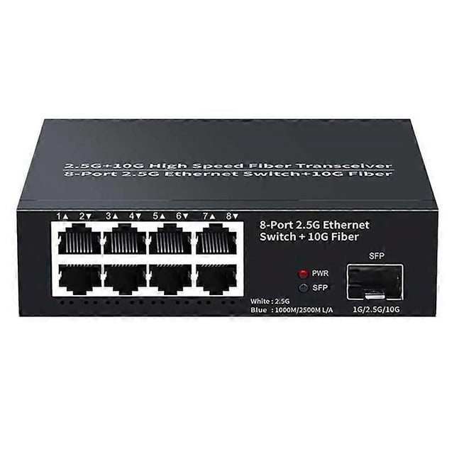 8 Port Ethernet Switch 2.5Gbps Network Switcher + 1 Port 10G Fiber Slot Home Lab Network Switch Plug and Play-EU Plug