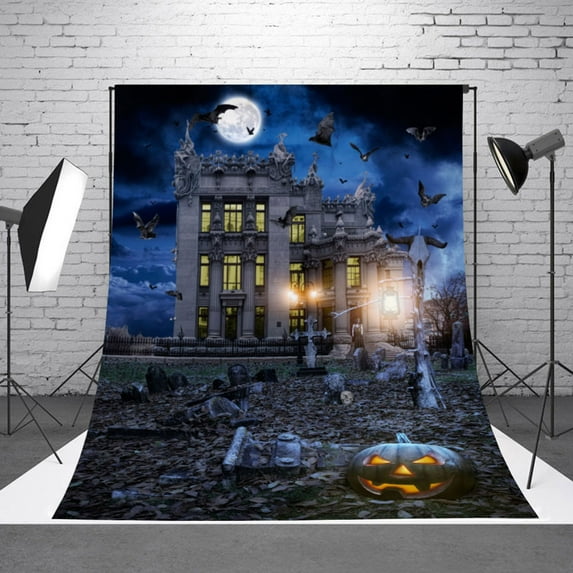 SAYFUT 7x5ft/ 5x7ft Party Festival Backdrop for Photography Gloomy Castle Sinister Pumpkin Scene Photo Backdrop Scary Background Haunted House Decorations