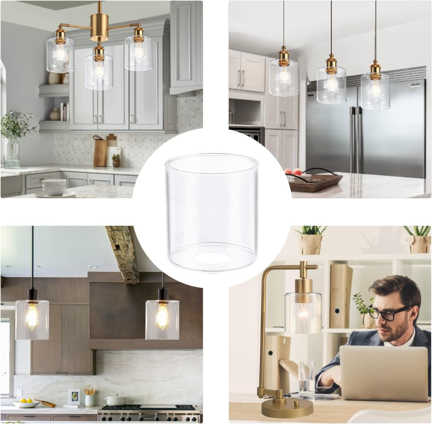 1 Pack Clear Glass Lamp Shade, with 1-5/8" Fitter Opening, Cylinder Glass Lamp Shade Replacement for Table Lamps,Wall Lamps,Pendant lights and Bathroom Vanity lights