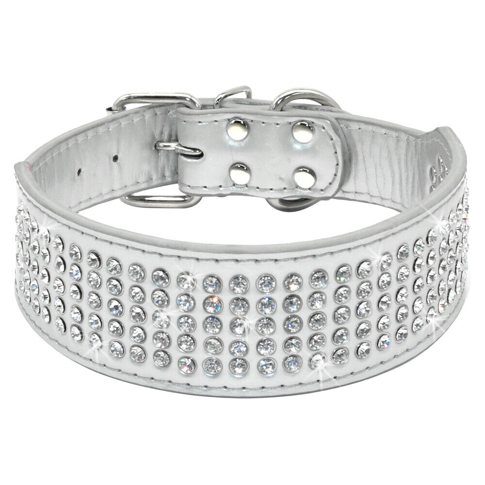 Pet Artist inch Wide Bling Rhinestones Dog Collars Leather