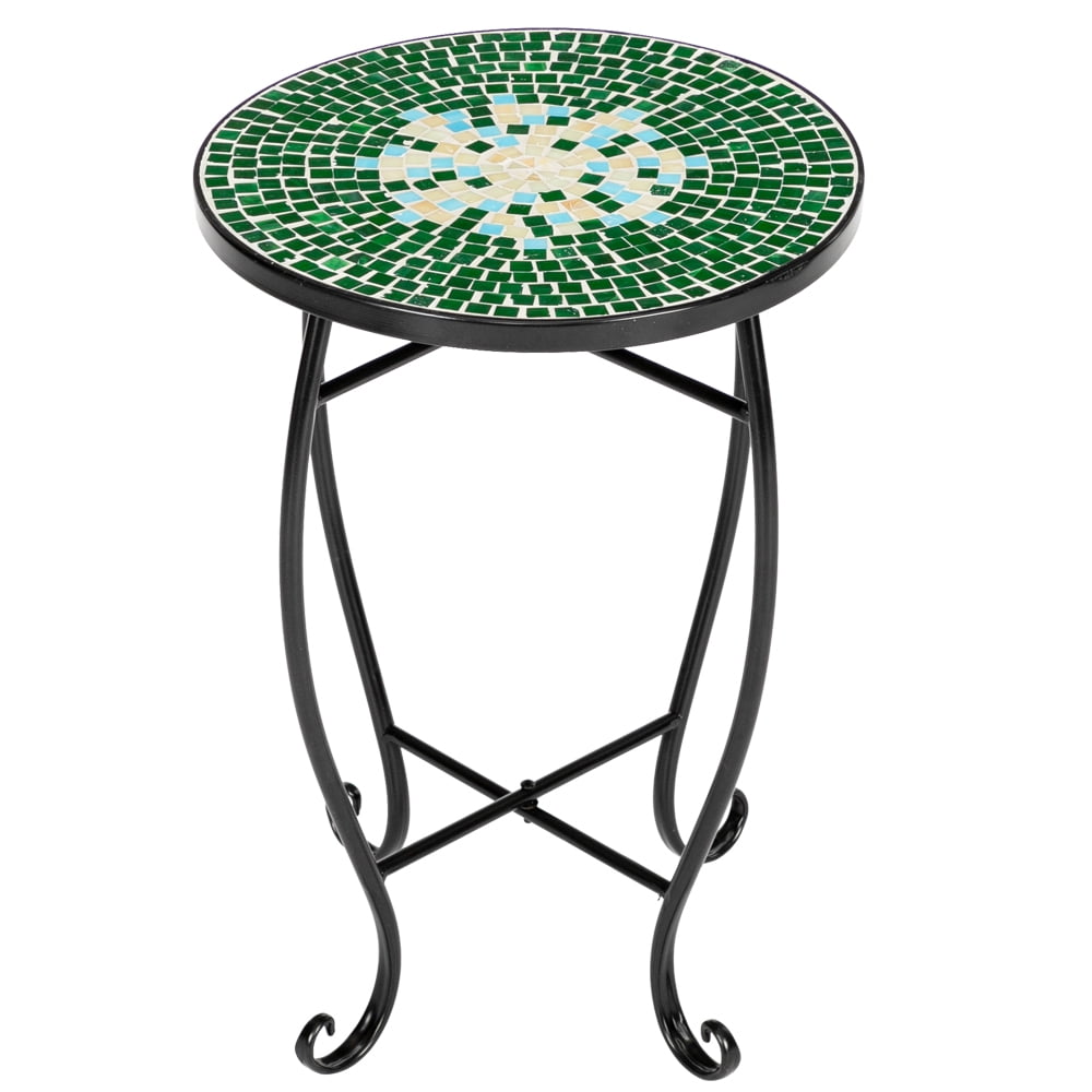 Mosaic Patio Side Table Outdoor Accent Table Bistro Coffee Table Plant