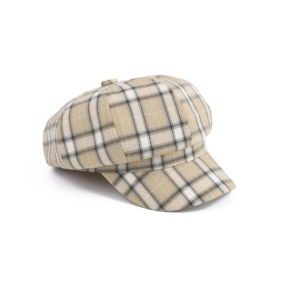 SikaFu Hat Girl Spring And Summer Fresh Plaid Soft Girl Eight -Cornees Retro Literary Student Painter Hat Versatile Peak Hat