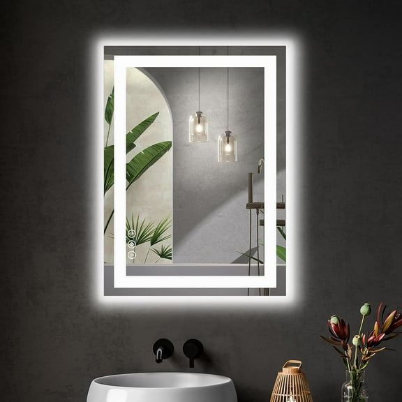 Blorly Bathroom Mirror with Lights, 20"X28" LED Vanity Mirror for Wall, Gradient Front and Backlit Mirror with Anti-Fog, Memory Function, Tempered Glass, Shatter-Proof, Horizontal& Vertically