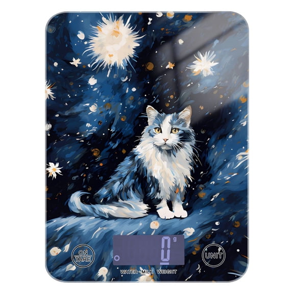 Cat Blue Food Scale Digital Kitchen Scale Waterproof Tempered Glass Tare Function 11 lb for Baking Cooking Meal Prep