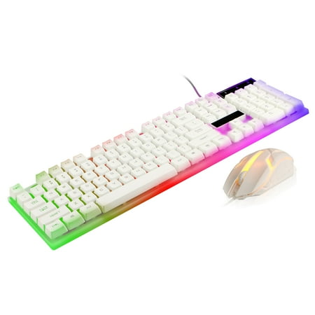 - Gaming Keyboard and Mouse Combo, Rainbow Color Backlight Gaming Mechanical Switch Feel Keyboard with 104 Keys (Black/White)