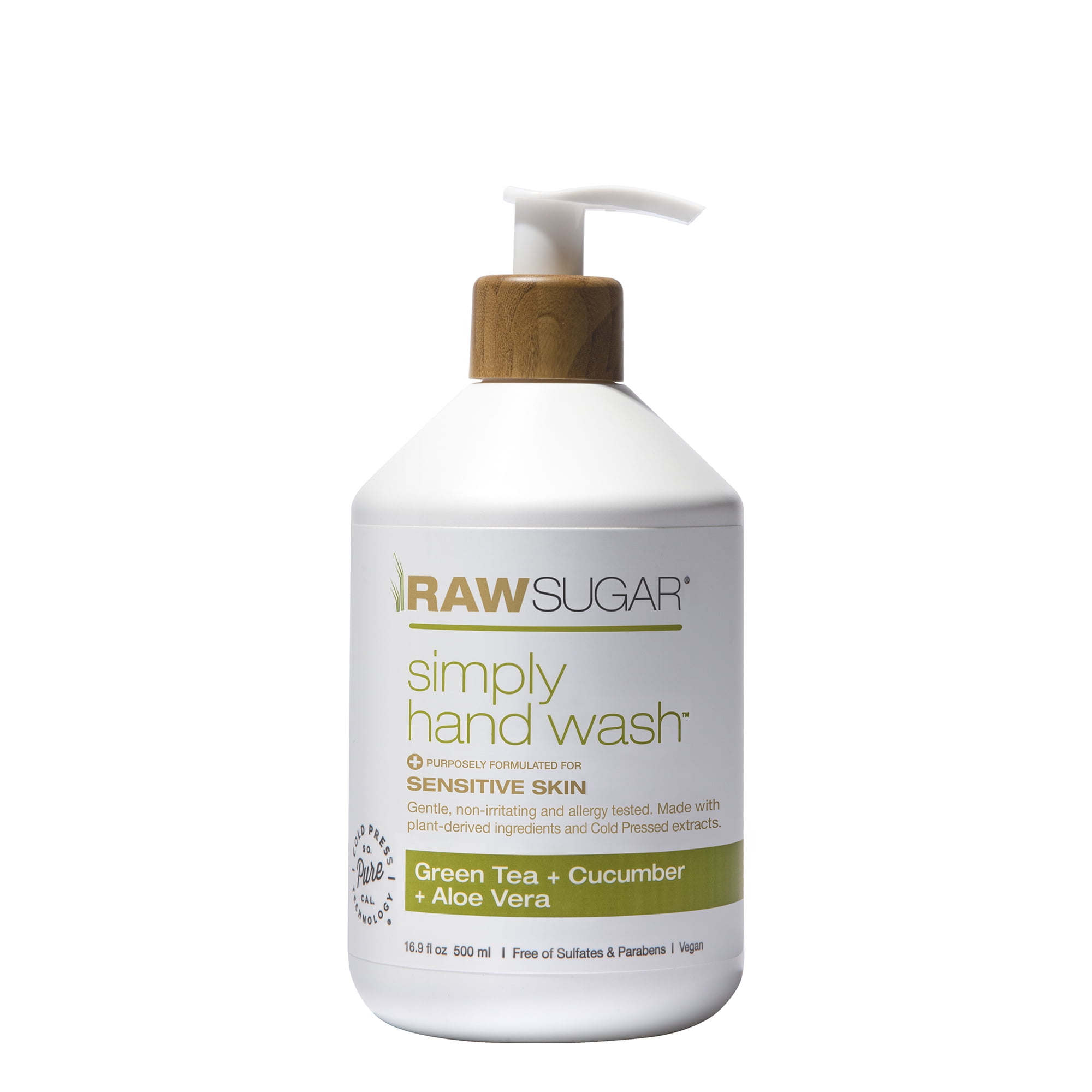 Raw Sugar Simply Hand Wash for Sensitive Skin, Green Tea + Cucumber + Aloe Vera Hand Soap, 16.9 fl oz