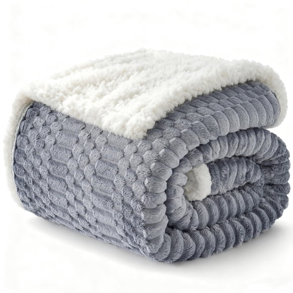 Manta polar Sherpa Gracelife, 150 x 200 cm, gris y azul