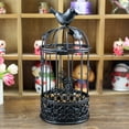 thumbnail image 3 of Candelabro ahuecado con forma de jaula, candelabro con decoración de pájaros para decoración del hogar, color negro, 3 of 8