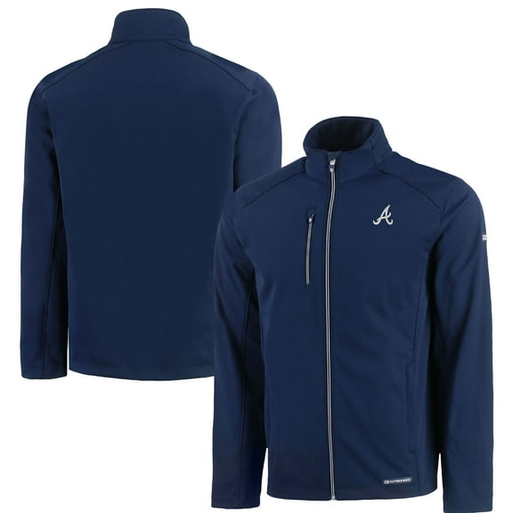 Men's Cutter & Buck Navy Atlanta Braves Evoke Eco Softshell Recycled Full-Zip Jacket