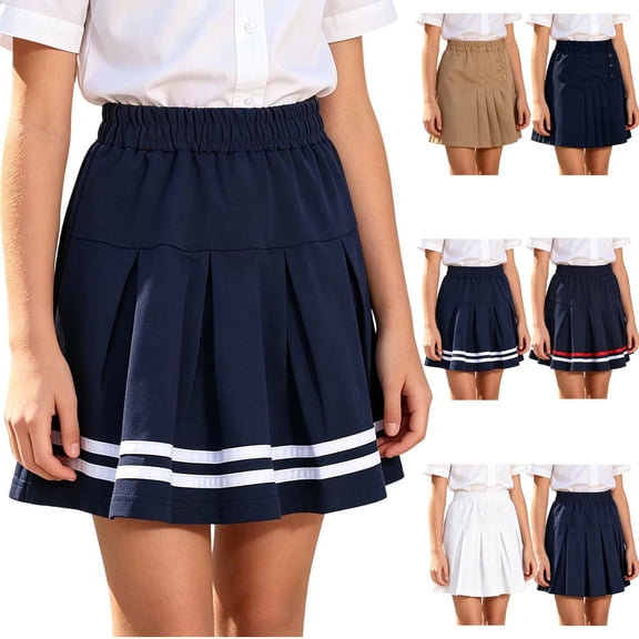 HAOTAGS Big Girls Pleated School Uniform Skirt (3-15) with Build In Shorts Navy Size 4T