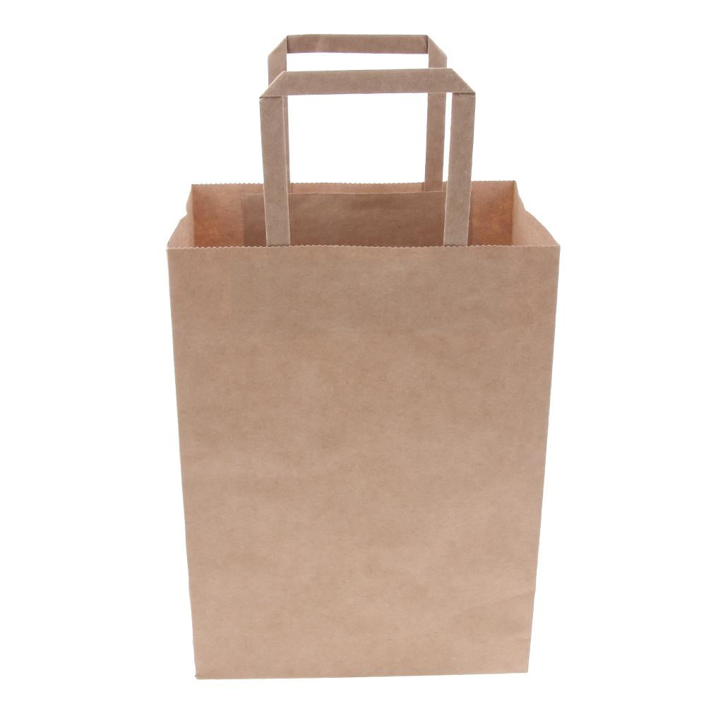 100 x Paper Carrier Bags White Pure Kraft Takeaway Carriers Bag Food Carrier Bag 