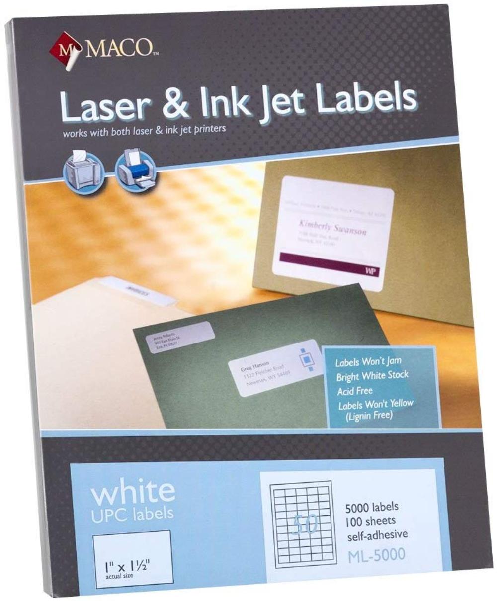Laser/Ink Jet White UPC Labels, 1 x 11/2 Inches, 50 Per Sheet, 5000 Per Box (ML5000), Perfect